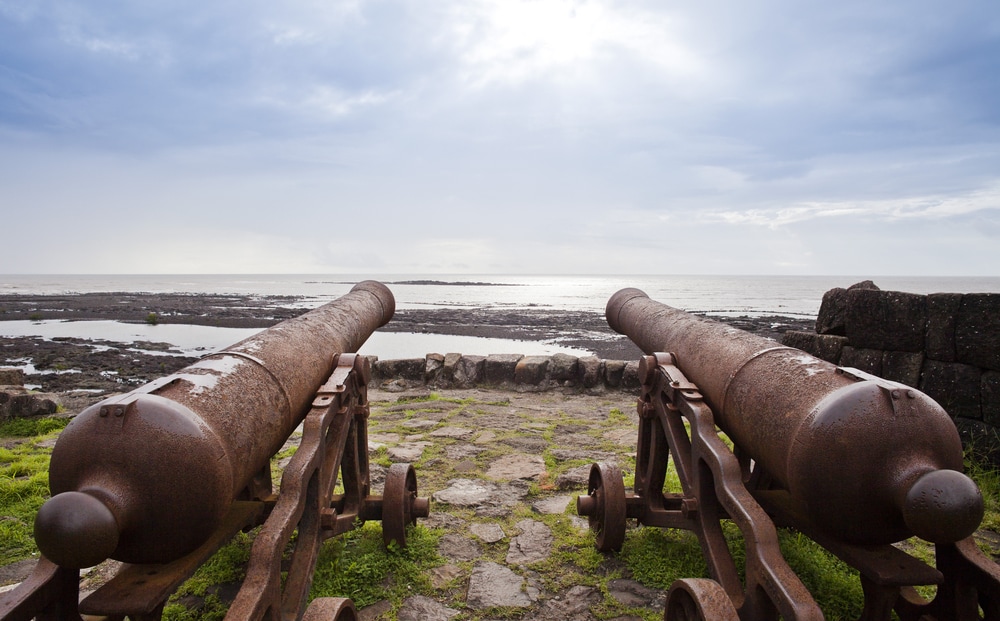 Canons on the beach at Alibaug