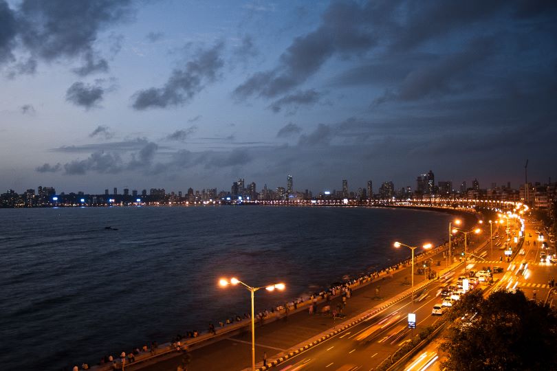 Dusky Marine Drive in the rainy season of Mumbai.