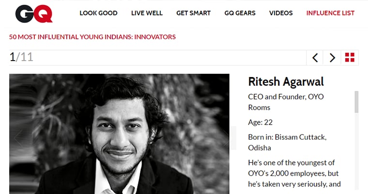 Ritesh leads GQ’s ’50 Most Influential Young Indians: Innovators’ list