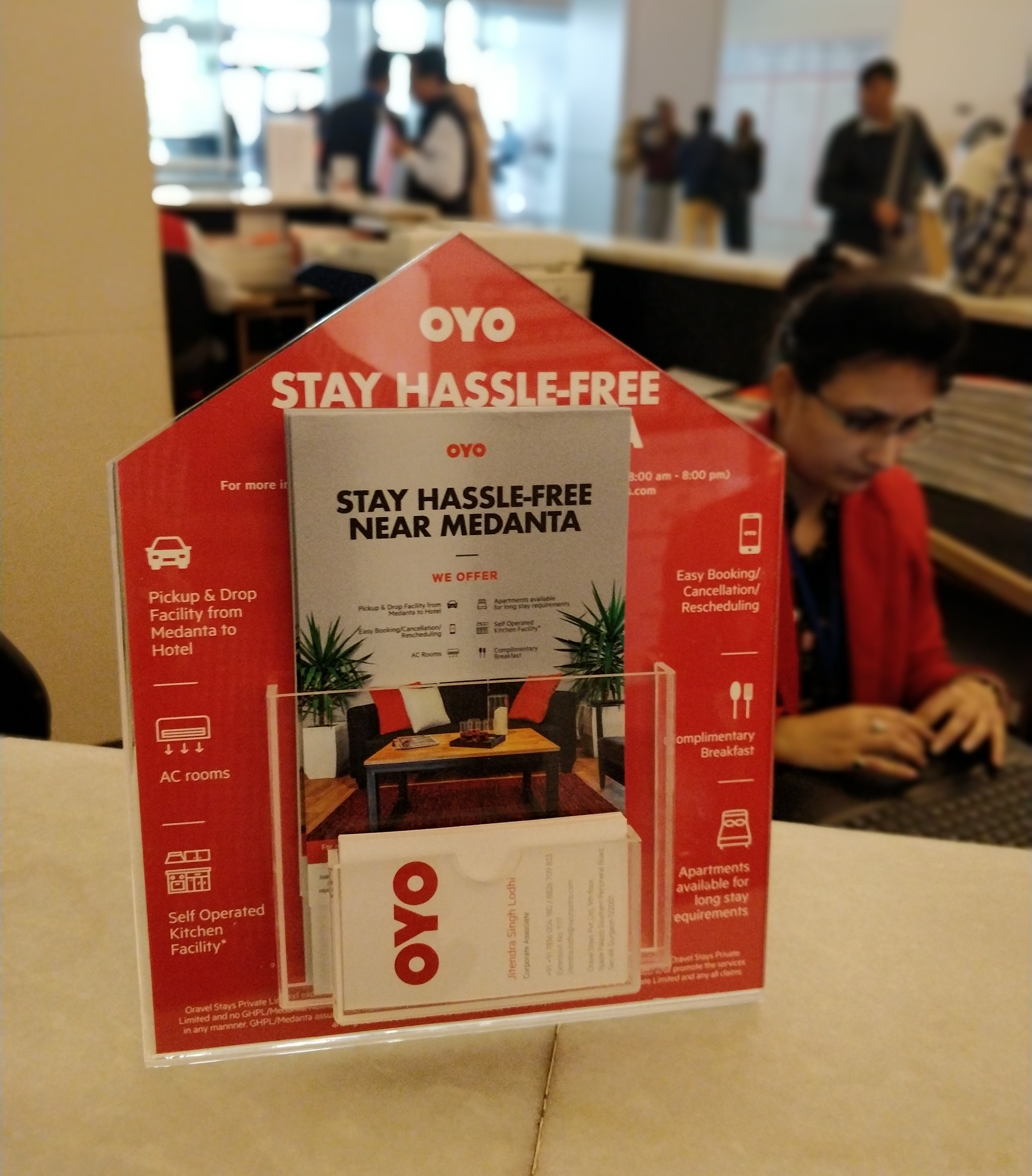 OYO desk at hospitals for helping people book rooms easily. People who are travelling for medical treatment can avail this option.