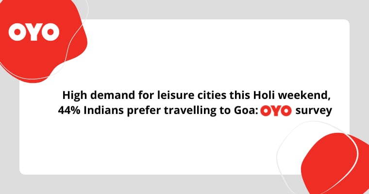 High demand for leisure cities this Holi weekend, 44% Indians prefer travelling to Goa: OYO survey