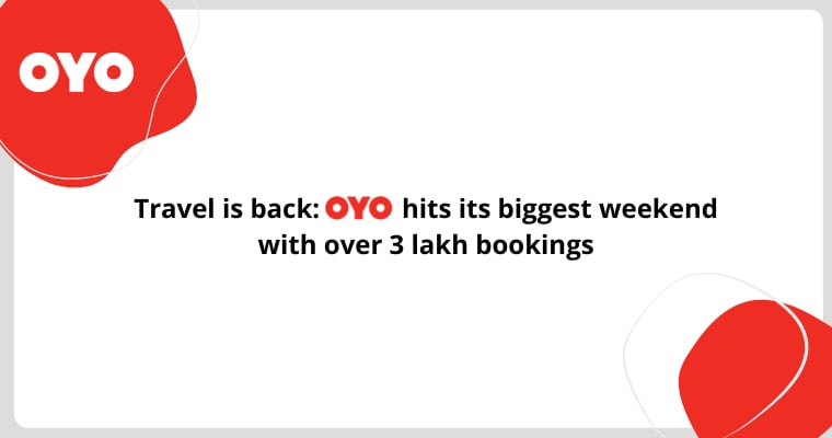 Travel is back: OYO hits its biggest weekend with over 3 lakh bookings