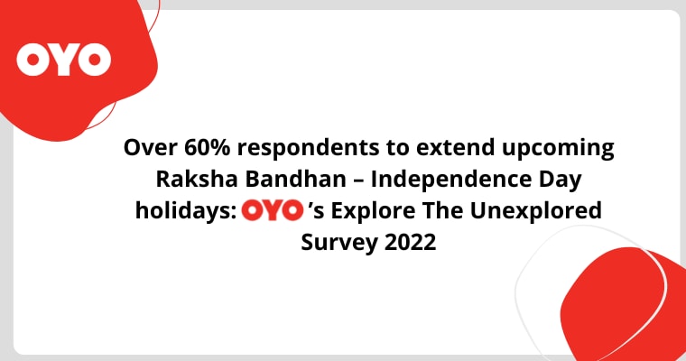 Over 60% respondents to extend upcoming Raksha Bandhan – Independence Day holidays: OYO’s Explore The Unexplored Survey 2022