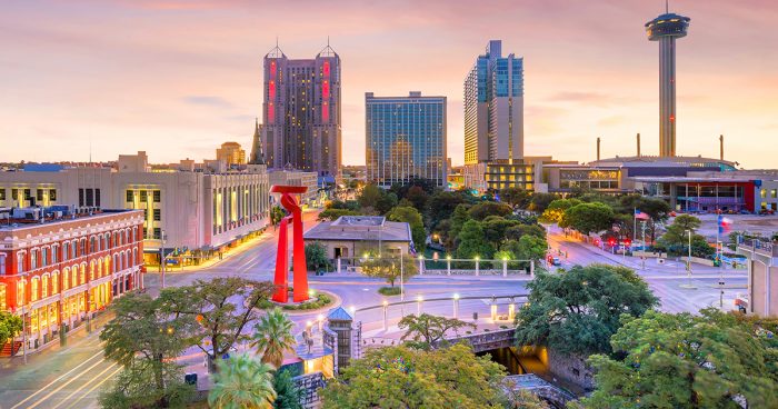 Top view of downtown San Antonio, Texas